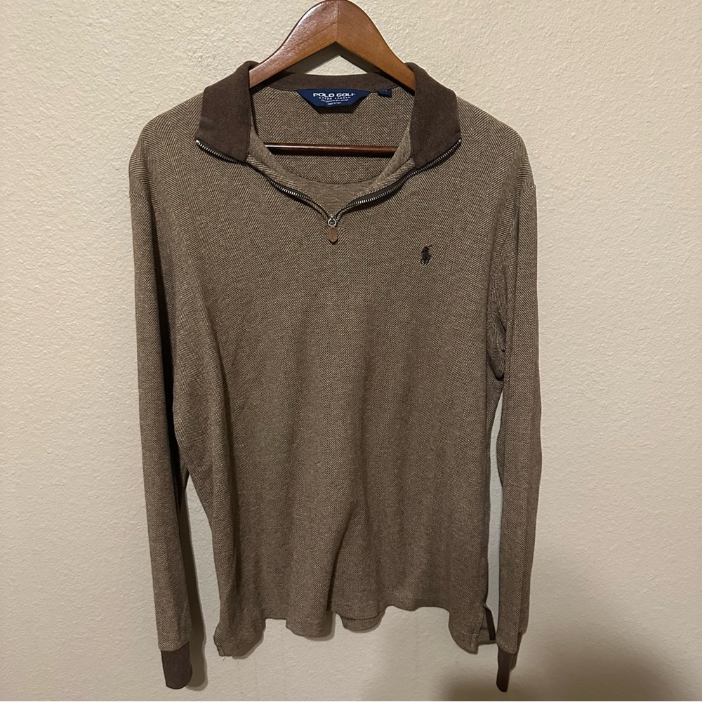 Polo Golf Men’s Alpaca Blend Herringbone Patterned Quarter Zip Pullover